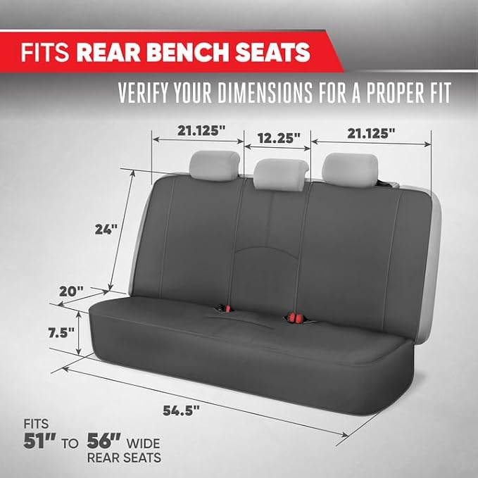 SpillGuard Waterproof Rear Bench Car Seat Cover, Black Stitching – Split Bench Rear Seat Protector with Neoprene Padding, Back Seat Cover for Kids & Dogs, Car Interior Covers