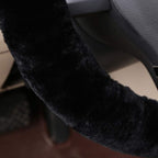 Soft Fluffy Plush Sheepskin Car Steering Wheel Cover for Universal Auto Vehicle Women Man 14 1/2 inch-15 1/2inch Fuzzy Accessories Whole Sheepskin Black