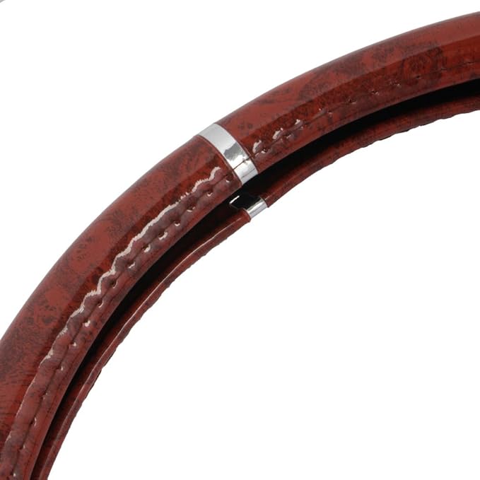 Dark Wood Grain Car Steering Wheel Cover, Standard 15 inch Size, Made to Fit Most Auto Truck Van SUV
