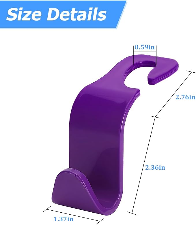 Car Seat Headrest Hook, 4PCS Vehicle Seat Back Hanger Storage Organizer for Purse Bag Coat, Auto Interior Hanging Holder Organization Accessories, Universal for SUV Sedan Truck (Purple)