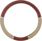 Dark Wood Grain Car Steering Wheel Cover, Standard 15 inch with Beige Faux Leather Grip, Made to Fit Most Auto Truck Van SUV