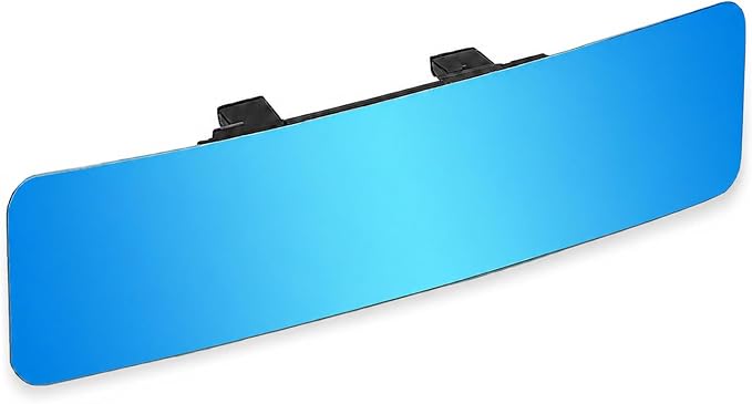 Anti Glare Wide Angle Car Rearview Mirror, 12'', Convex, Blue | Frameless Clip-On Rear View Mirror, Panoramic Interior Mirror for Cars, SUVs, Reduce Headlight Glare, Eliminate Blind Spots