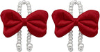 2PCS Bow Pearl Car Seat Headrest Hook, Cute Vehicle Seat Hangers Storage Organizer for Handbag Purse Coat, Auto Interior Headrest Decorative Hook, Universal for SUV RV Truck (Red)