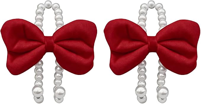 2PCS Bow Pearl Car Seat Headrest Hook, Cute Vehicle Seat Hangers Storage Organizer for Handbag Purse Coat, Auto Interior Headrest Decorative Hook, Universal for SUV RV Truck (Red)