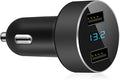 2 USB Car Charger,12V/24V Voltage Meter, Black | Cigarette Lighter USB Adapter with LED Voltage Meter, 12V/24V Car Charger compatible for iPhone, Samsung, iPad, GPS, Dash Cam