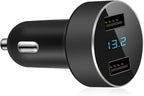 2 USB Car Charger,12V/24V Voltage Meter, Black | Cigarette Lighter USB Adapter with LED Voltage Meter, 12V/24V Car Charger compatible for iPhone, Samsung, iPad, GPS, Dash Cam