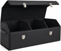 Car Trunk Organizer with Lid,Foldable Faux Leather Cargo Storage Box,3 Compartments,Collapsible Multi-Functional for SUV,Sedan,Vehicle Trunk, Black