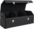 Car Trunk Organizer with Lid,Foldable Faux Leather Cargo Storage Box,3 Compartments,Collapsible Multi-Functional for SUV,Sedan,Vehicle Trunk, Black