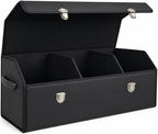 Car Trunk Organizer with Lid,Foldable Faux Leather Cargo Storage Box,3 Compartments,Collapsible Multi-Functional for SUV,Sedan,Vehicle Trunk, Black