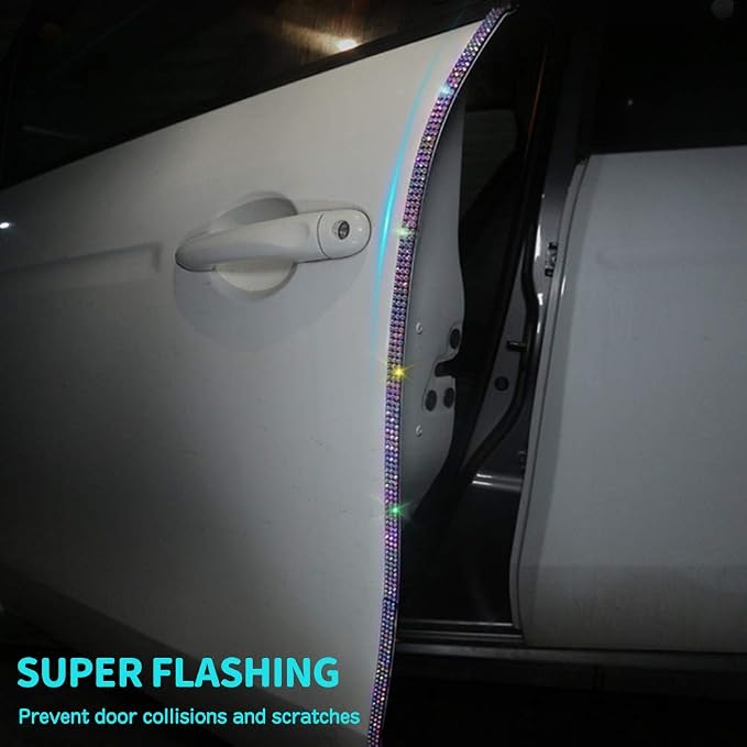 Door Edge Anti-Scratch Sticker Door Crash Bumper Crystal Bling Protection Tape Rubber Strip Sticker,Car Door Protector,Car Door Guard,Car Door Protection,90cm/35.4" Each One,4Pack/Set,Multicolor