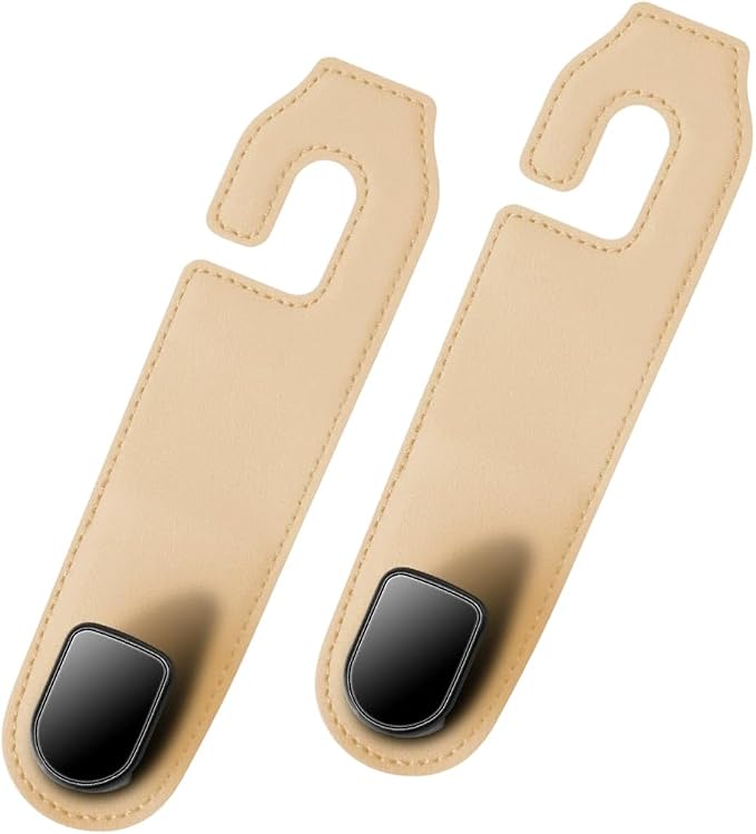 Car Seat Headrest Hook, 2PCS Vehicle Seat Back Hangers Organizer for Handbag Purse Coat, Automotive Interior Headrest Storage Hooks, Universal for SUV Automobile Truck (Beige)