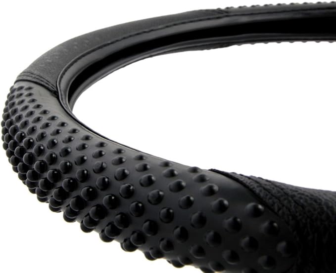 Sporty Two Tone Ergonomic Grip Steering Wheel Cover - Massaging Gel Grip for Standard Size Wheels 14.5-15 inch Black/Black