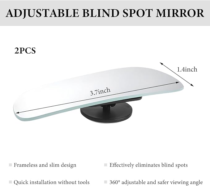 2 PCS Blind Spot Mirrors, Rounded Trapezoid HD Glass Frameless Rear View Mirror with Adjustable Stick, Universal Convex Wide Angle Blindspot Side Mirror for Cars Trucks SUVs
