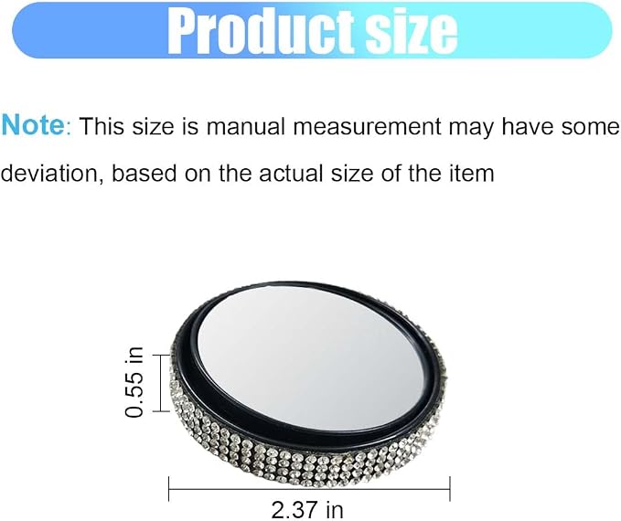 2PCS Automotive Rearview Mirror Blind Spot Mirrors - 2'' 360° Adjustable Bling Rhinestone Car Side View Mirror with Frame - HD Glass Round Wide View Angle Convex Mirrors for Car SUV Truck (White)