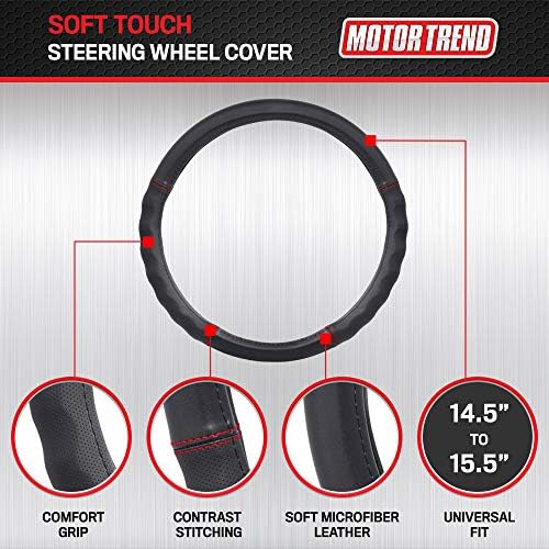 Faux Leather Steering Wheel Cover, Standard 15 inch Size, Comfort Grip Design, Solid Black Car Steering Wheel Cover for Truck Van SUV Auto