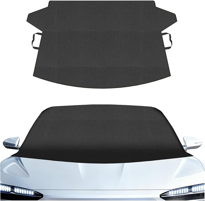 Car Front Windshield Snow Ice Cover, 74'' × 66'' Waterproof Oxford Car Sun Shade Protector, Universal Winter Windproof Frost Automotive Exterior Accessories for SUV Truck Sedan (Front)
