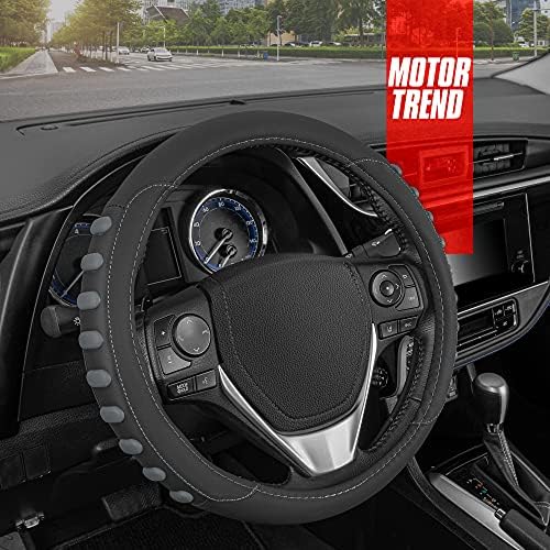 FlexGrip Gray Steering Wheel Cover for Cars – Standard 15 inch Car Steering Wheel Cover, Gray and Black Steering Wheel Protector for Auto Truck Van SUV
