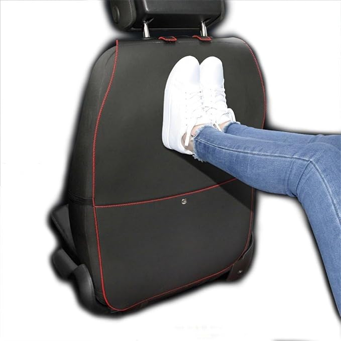 HCMAX 2 Pack Kick Mat Car Seat Back Protector Waterproof Easy to Clean Multifunctional Organizer Storage Bag Travel Accessory PU Leather Black-Red