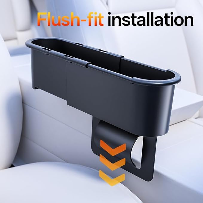 Expandable Car Seat Gap Filter Organizer, Adjustable 185-265mm | Universal front seat console side pocket, sliding gap storage box, fits phone keys wallet, seat gap filler, stop drops