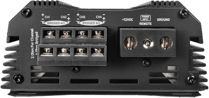 MDX1200.4 2 Ohm Mini 4 Channel Car Audio Amplifier 4 x 300 Watts RMS at 2 Ohm - 1200 Watt 12 Volts Bridgeable Amp for Powersports, Motorcycles, ATV, for High Power Stereo Speaker Systems
