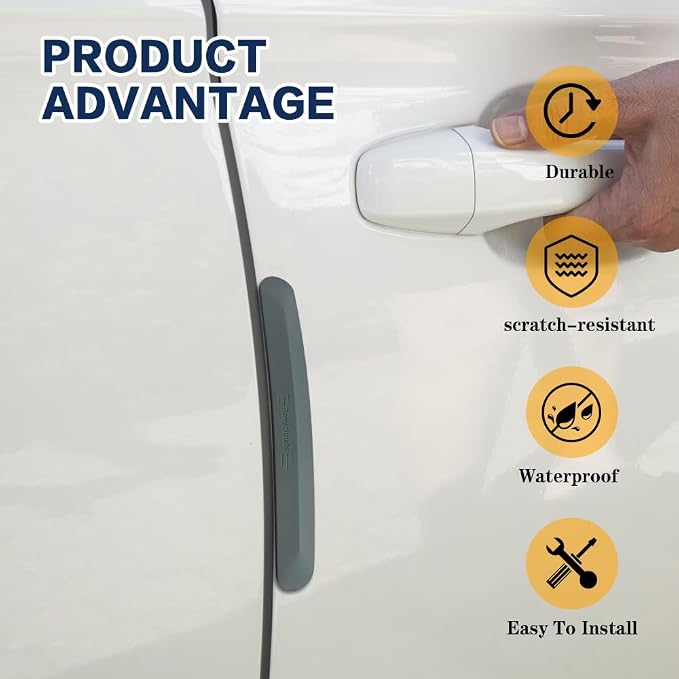4PCS Silicone Car Door Edge Guard, Car Door Protector, Self Adhesive Crash Scratch Strips Accessories Protector, Auto Accessories Decorative Anti-Collision Strip for Sedans Truck SUV (Gray)