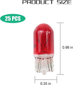 25PCS T10 12V 5W Car Turn Signal Light Bulbs, Clear Flat Foot Vehicle Side Marker Lamp Bulbs, Auto Interior Amber Headlight Bulbs Accessories, Universal for SUV, Sedan, Truck (Red)