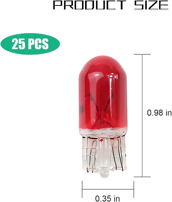 25PCS T10 12V 5W Car Turn Signal Light Bulbs, Clear Flat Foot Vehicle Side Marker Lamp Bulbs, Auto Interior Amber Headlight Bulbs Accessories, Universal for SUV, Sedan, Truck (Red)