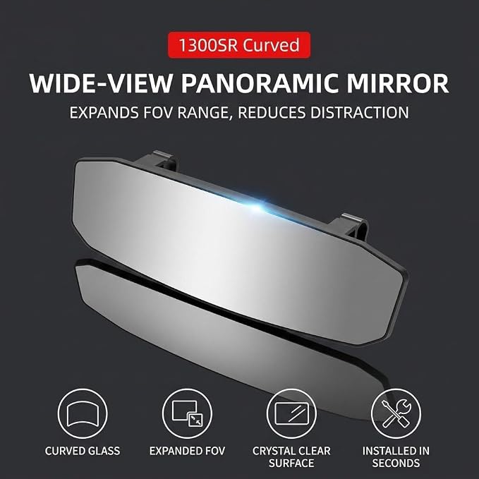 Rear View Mirror for Jeep Liberty 2008-2012, Panoramic Convex Car Mirror Heavy Duty Anti-Shake Curved Clip On Blind Spot Lane Change HD Glass