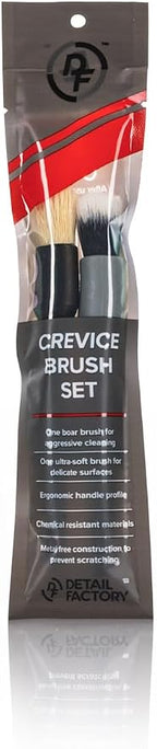 Crevice Cleaning Detailing Brush Kit for Small Spaces - Mini Set Boar's Hair Brush + Ultra-Soft Synthetic Brush - Black & Gray - 2 Pack