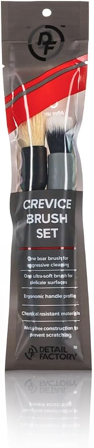 Crevice Cleaning Detailing Brush Kit for Small Spaces - Mini Set Boar's Hair Brush + Ultra-Soft Synthetic Brush - Black & Gray - 2 Pack