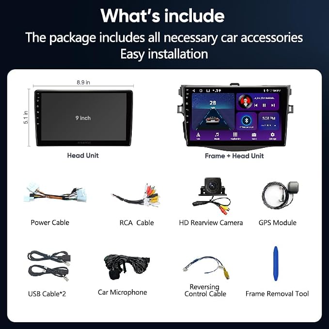 Car Stereo Radio Upgrade for Toyota RAV4 2006 2007 2008 2009 2010 2011 2012 with 9 Inch IPS HD Touch Screen/Android12/5G WiFi/Wireless CarPlay Android Auto/GPS FM/SWC Bluetooth 1080P Backup Camera