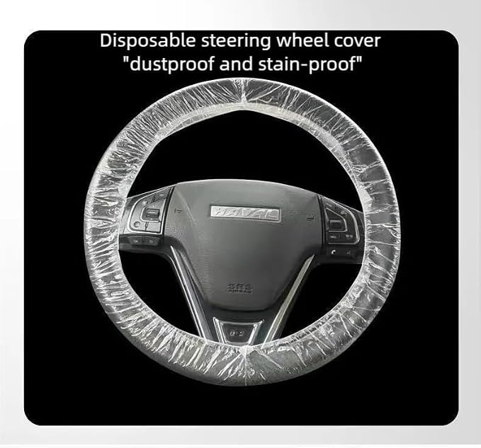 Disposable Steering Wheel Covers 100PCS PE Plastic Protectors | Stretch Elastic, Scratch Prevention, Universal Fit, Car Interior Accessories