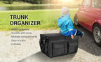 Car Trunk Organizer with Lid, Collapsible Car Storage Organizer with Reinforced Leather Handles, Non-Slip Bottom, Trunk Organizer for SUV, Van, Jeep (Black with Strap, Extra Large)