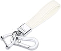 Genuine Leather Car Keychain,Universal Heavy Duty Metal Key Chain Accessories,Car Fob Key Keychain Holder with 360 Degree Rotatable Snap Swivel and Anti-Lost D-Ring for Men Women(White)