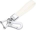 Genuine Leather Car Keychain,Universal Heavy Duty Metal Key Chain Accessories,Car Fob Key Keychain Holder with 360 Degree Rotatable Snap Swivel and Anti-Lost D-Ring for Men Women(White)