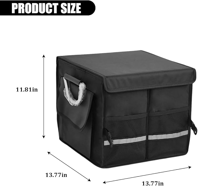 Car Trunk Organizer with Lid, Multi-Compartment Waterproof Vehicle Trunk Storage Box with Reinforced Handle, Foldable Automotive Cargo Container Organizer, Universal for Vehicles