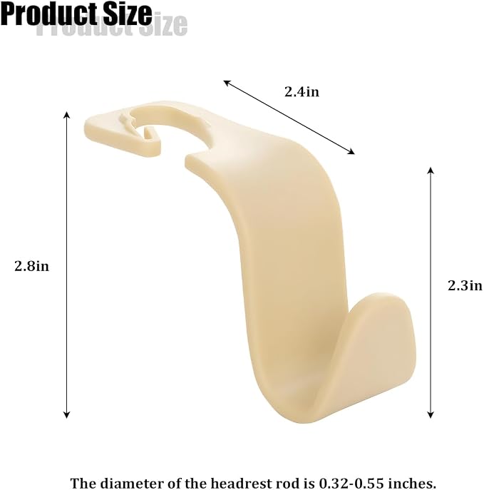 Car Seat Headrest Hook, 4PCS Vehicle Seat Back Hanger Storage Organizer for Handbag Purse Coat, Auto Interior Headrest Hook, Universal for SUV Automobile Truck (Beige)