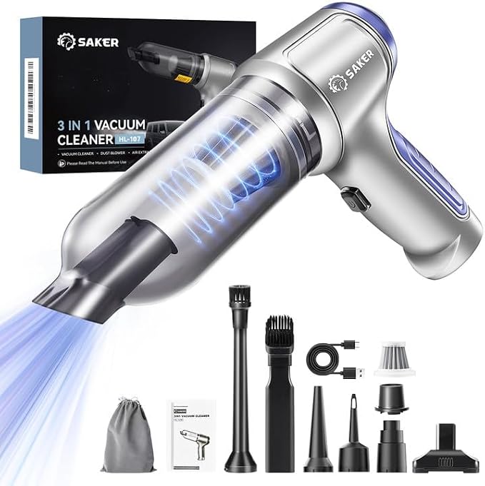 Car Vacuum Portable Cordless 15000PA,3 in 1 Handheld Vacuum with Brushless Motor for Car, Office and Home Cleaning Blue HL107B