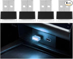 4PCS USB LED Car Interior Atmosphere Lamp, Portable Mini, Ice Blue | 5V USB-A plug-in, soft accent glow, no wiring, decor night light, car accessories for cars, SUVs, trucks