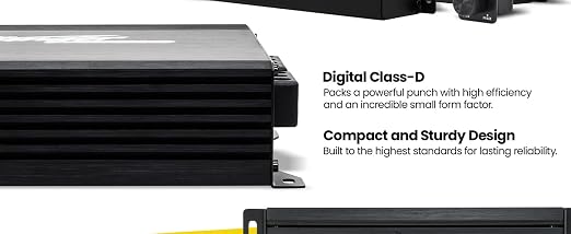 Audio MT-1000.5 Compact Digital Class D 1200W RMS 5-Channel Car Audio Amplifier with Bass Knob Remote Control, Bass Boost, HEXFET MOSFET, High/Low Pass Crossover, Subsonic Filter