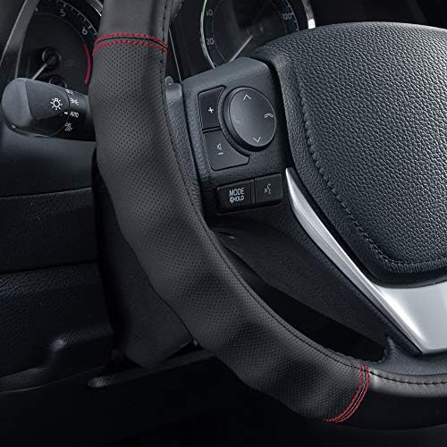 Faux Leather Steering Wheel Cover, Standard 15 inch Size, Comfort Grip Design, Solid Black Car Steering Wheel Cover for Truck Van SUV Auto