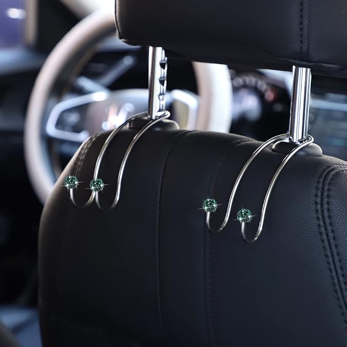 Auto Hooks Bling Car Hangers Organizer Seat Headrest Hooks Strong and Durable Backseat Hanger Storage Universal for SUV Truck Vehicle 2 Pack (Dark Green)