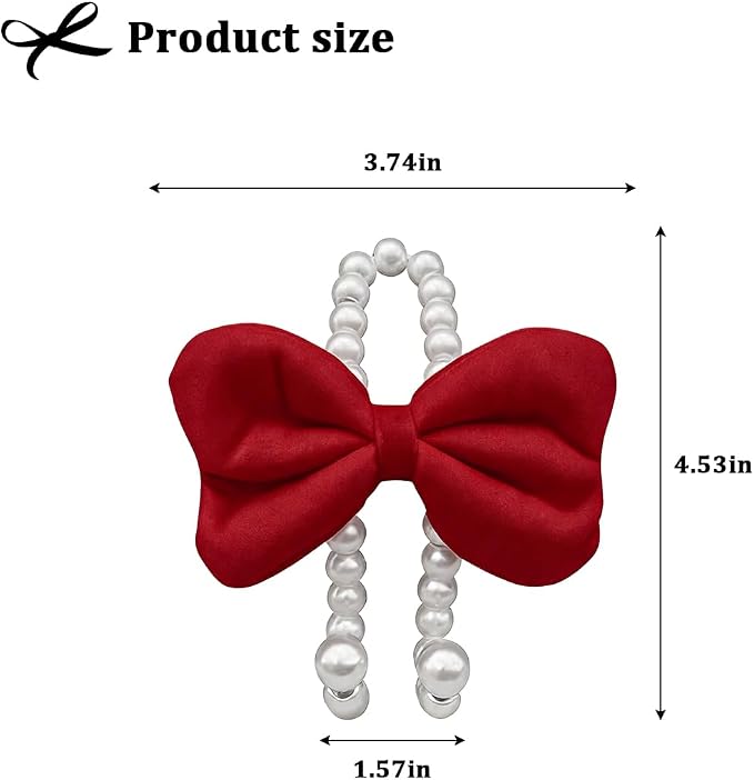 2PCS Bow Pearl Car Seat Headrest Hook, Cute Vehicle Seat Hangers Storage Organizer for Handbag Purse Coat, Auto Interior Headrest Decorative Hook, Universal for SUV RV Truck (Red)