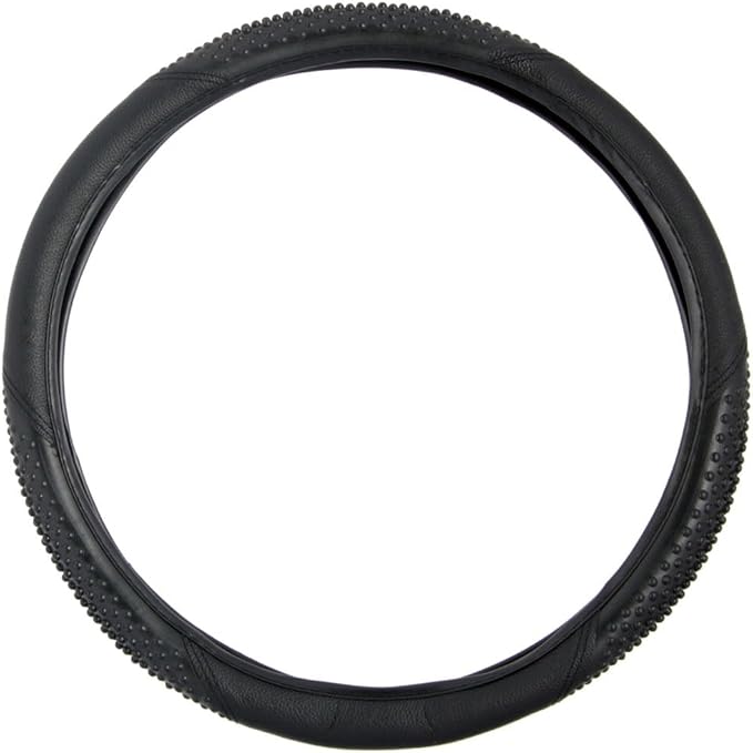 Sporty Two Tone Ergonomic Grip Steering Wheel Cover - Massaging Gel Grip for Standard Size Wheels 14.5-15 inch Black/Black