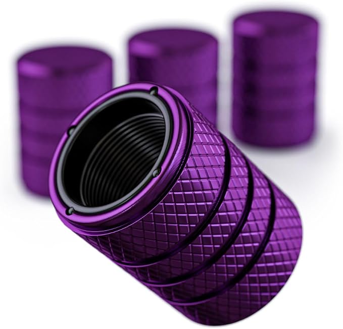 Aluminum Tire Valve Stem Caps – Anti-Rust, Premium Anodized Aluminum, Corrosion-Resistant, Easy Install, Universal Fit for Car, Truck, Bike, SUV – 1 Pack/Set of 4 (Plum Purple)