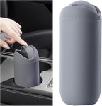 Car Trash Can with Lid, Silicone Leakproof Mini Round Vehicle Garbage Bin for Cup Holder, Portable Automotive Interior Waste Storage & Organizers Accessories, Universal Fit (Gray)