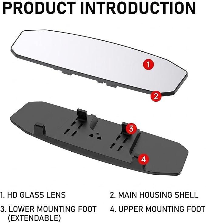 Rear View Mirror for Jeep Liberty 2008-2012, Panoramic Convex Car Mirror Heavy Duty Anti-Shake Curved Clip On Blind Spot Lane Change HD Glass