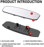 Rear View Mirror for Jeep Liberty 2008-2012, Panoramic Convex Car Mirror Heavy Duty Anti-Shake Curved Clip On Blind Spot Lane Change HD Glass