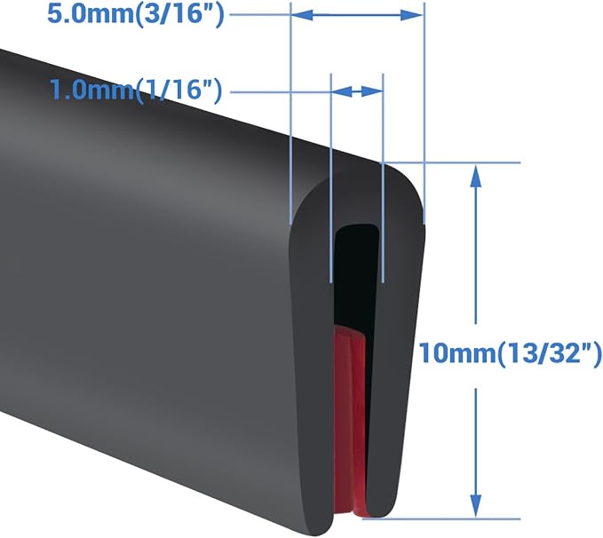 Rubber Edge Trim, Self-Adhesive Rubber Edge Protector for Sheet Metal, EPDM Material, Fit 1/16"(1.0mm), Length 100Ft, Black Color, U Channel Edge Trim