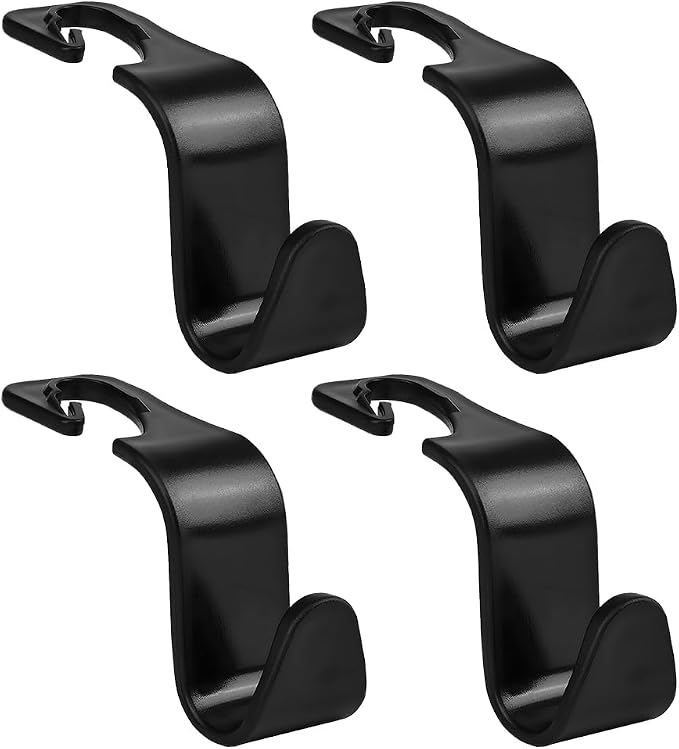 Car Seat Headrest Hook, 4PCS Vehicle Seat Back Hanger Storage Organizer for Handbag Purse Coat, Auto Interior Headrest Hook, Universal for SUV Automobile Truck (Black)